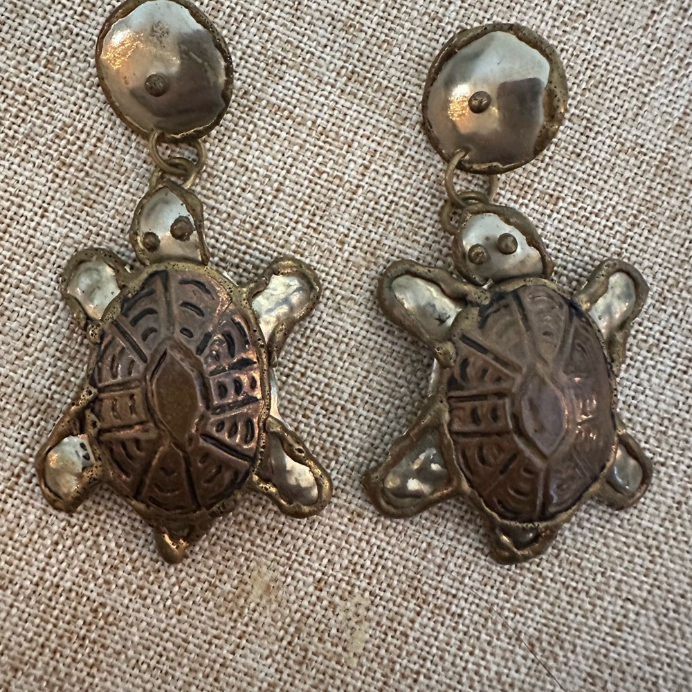Copper and silver Turtle Earrings